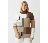 Sheego Stehkragenpullover mit Intarsien-Strick 44 ecru-camel-gemustert