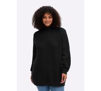 Sheego Stehkragenpullover mit Zopfmuster-Detail 52/54 schwarz