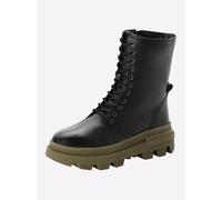 Schnürstiefelette SHEEGO, Damen, Gr. 38, schwarz, khaki, Glattleder, Leder, Schuhe Schnürstiefelette (96464138-38) schwarz, khaki