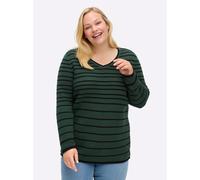 Sheego Streifenpullover mit Rollkanten 52/54 moos-schwarz-geringelt