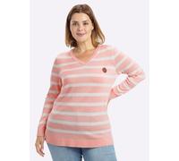 Sheego Streifenpullover mit V-Ausschnitt 40/42 hellrosé-weiß-geringelt