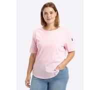 Rundhalsshirt SHEEGO "T-Shirt", Damen, Gr. 48/50, hellrosé, weiß, geringelt, 100% Baumwolle, gemustert, gestreift, Rundhals, Shirts Rundhalsshirt (50768828-48) hellrosé, weiß, geringelt
