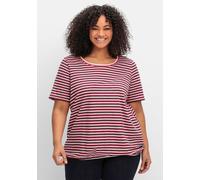 Kurzarmshirt SHEEGO "Rundhalsshirt", Damen, Gr. 48/50, blau (tiefblau, gestreift), 100% Baumwolle, gemustert, gestreift, Rundhals, Shirts (86028314-48) tiefblau, gestreift