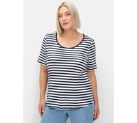 Sheego Streifenshirt mit Rundhalsausschnitt 52/54 marine-weiß