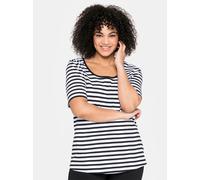 Kurzarmshirt SHEEGO "T-Shirt", Damen, Gr. 56, schwarz-weiß (schwarz, weiß), 100% Baumwolle, gemustert, gestreift, mehrfarbig, Rundhals, Shirts (54700645-56) schwarz, weiß