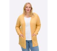 Strickjacke SHEEGO, Damen, Gr. 56/58, ocker, meliert, 50% Viskose, 28% Polyester, 22% Polyamid, meliert, unifarben, Strickjacken Strickjacke (69172756-56) ocker, meliert