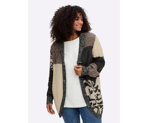 Sheego Strickjacke im rustikalen Patchwork-Stil 44/46 schoko-champagner-gemustert