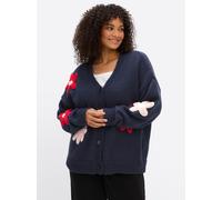 Sheego Strickjacke mit aufgesetzten Blüten 44/46 tiefblau-ecru