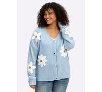 Sheego Strickjacke mit Blütenmuster 48/50 hellblau