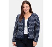Kurze Strickjacke im Strukturstrick, mit Effektgarn, blau gemustert, Gr.40/42
