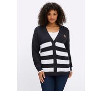 Sheego Strickjacke mit Kontraststreifen 44/46 tiefblau-ecru-geringelt