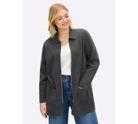 Longstrickjacke SHEEGO, Damen, Gr. 52/54, grau (graphit, meliert), 66% Polyester, 18% Polyacryl, 10% Polyamid, 6% Wolle, unifarben, Strickjacken Longstrickjacke (51438215-52) graphit, meliert