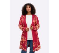 Strickjacke SHEEGO BY JOE BROWNS, Damen, Gr. 48/50, erdbeere, camel, gemustert, 75% Polyacryl, 22% Polyester, 3% Elasthan, geblümt, gemustert, mehrfarbig, Strickjacken Strickjacke (66202421-48) erdbee