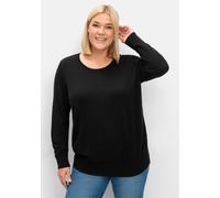 Rundhalspullover SHEEGO "Rundhalspullover", Damen, Gr. 52/54, schwarz, 60% Viskose, 40% Polyester, unifarben, Pullover Rundhalspullover (97344247-52) schwarz