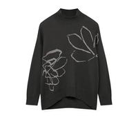 Sheego Strickpullover Damen Grafit-grau Gemustert Intarsienmuster Glitzergarn Stehkragen Langarm Baumwolle