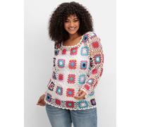 Sheego Strickpullover im Crochet-Muster 56/58 offwhite