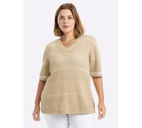 Strickpullover SHEEGO "Halbarm-Pullover", Damen, Gr. 52/54, sand, 100% Baumwolle, unifarben, Pullover Strickpullover (91064906-52) sand
