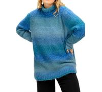 Sheego Strickpullover Pullover Damen gestreift Topas Jeansblau Stehkragen Langarm Glitzergarn