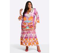 Sheego Stufenkleid in Maxilänge 40 ecru-violett-bedruckt