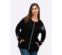 Sheego Sweatjacke mit Glitzer-Blumendruck 48/50 schwarz