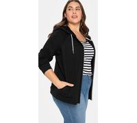 Shirtjacke SHEEGO "Kapuzensweatjacke", Damen, Gr. 40/42, schwarz, 100% Baumwolle, unifarben, Shirts Shirtjacke (41531863-40) schwarz