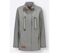 Sheego Sweatjacke mit Paspeln aus Leder-Imitat 42 steingrau-meliert