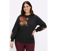 Sheego Sweatshirt mit Blüten-Applikationen 48/50 schwarz-rostrot