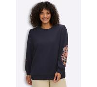 Sheego Sweatshirt mit Blumenprint am Ärmel 44/46 tiefblau-malve