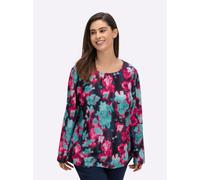 Sweatshirt SHEEGO, Damen, Gr. 40/42, schwarz, bedruckt, 50% Modal, 44% Polyester, 6% Elasthan, bedruckt, geblümt, gemustert, mehrfarbig, Rundhals, Sweatshirts Sweatshirt (34439103-40) schwarz, bedruck