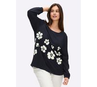 Sheego Sweatshirt mit gummierten Blüten 48/50 tiefblau-champagner-bedruckt
