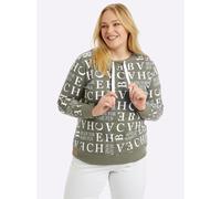 Sweatshirt CASUAL LOOKS, Damen, Gr. 48, grün (khaki, ecru, bedruckt), 50% Baumwolle, 50% Polyester, gemustert, mehrfarbig, Rundhals, Sweatshirts Sweatshirt (68190953-48) khaki, ecru, bedruckt