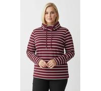 Sheego Sweatshirt mit überlappendem Rollkragen 42 dunkelrot-weiß-geringelt