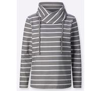 Sheego Sweatshirt mit überlappendem Rollkragen 42 grau-weiß-geringelt