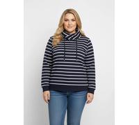 Sheego Sweatshirt mit überlappendem Rollkragen 46 marine-weiß-geringelt