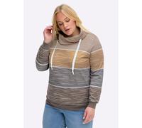 Sheego Sweatshirt mit überlappendem Rollkragen 52 dunkeltaupe-sesam-bedruckt