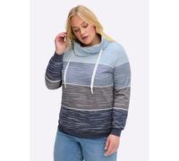 Sheego Sweatshirt mit überlappendem Rollkragen 54 marine-hellblau-bedruckt