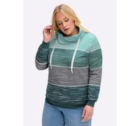 Sheego Sweatshirt mit überlappendem Rollkragen 56 petrol-kalkmint-bedruckt