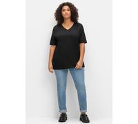 Sheego T-Shirt mit doppellagigem Vorderteil 48/50 schwarz