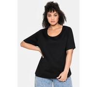 T-Shirt mit tiefem Ausschnitt und längerem Ärmel, schwarz, Gr.44/46