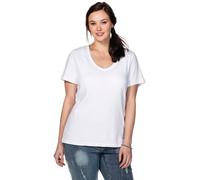 Sheego T-Shirt mit V-Ausschnitt, Rippqualität 40/42 weiß