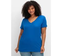 Sheego T-Shirt mit V-Ausschnitt, Rippqualität 44/46 kobaltblau