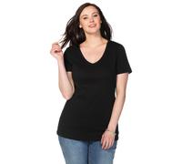 Sheego T-Shirt mit V-Ausschnitt, Rippqualität 44/46 schwarz