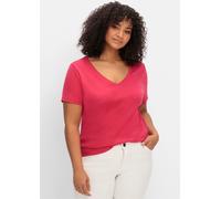 Sheego T-Shirt mit V-Ausschnitt, Rippqualität 52/54 magenta