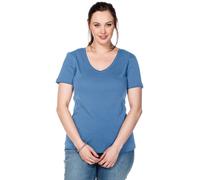 Sheego T-Shirt mit V-Ausschnitt, Rippqualität 52/54 mittelblau