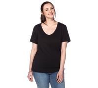 T-Shirt SHEEGO "T-Shirt", Damen, Gr. 52/54, schwarz, 100% Baumwolle, unifarben, V-Ausschnitt, Shirts T-Shirt (81194646-52) schwarz
