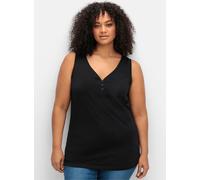 Tanktop SHEEGO, Damen, Gr. 46, schwarz, 100% Baumwolle, unifarben, V-Ausschnitt, Tops Tanktop (11273160-46) schwarz