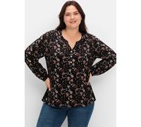 Longbluse SHEEGO, Damen, Gr. 40, lila (aubergine, schwarz, gemustert), 100% Viskose, geblümt, gemustert, unifarben, Rundhals, Blusen Longbluse (86470425-40) aubergine, schwarz, gemustert