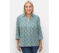 Longbluse SHEEGO, Damen, Gr. 48, blau (petrol, gemustert), 100% Viskose, bedruckt, gemustert, mehrfarbig, V-Ausschnitt, Blusen Longbluse (87300337-48) petrol, gemustert