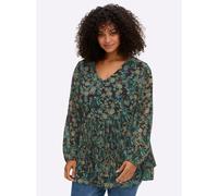 Longbluse SHEEGO BY JOE BROWNS, Damen, Gr. 42, schwarz, bedruckt, 100% Polyester, bedruckt, geblümt, gemustert, mehrfarbig, V-Ausschnitt, Blusen Longbluse (79109540-42) schwarz, bedruckt