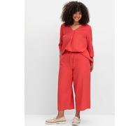 Longbluse SHEEGO, Damen, Gr. 50, rot (hummer), 55% Leinen, 45% Viskose, unifarben, V-Ausschnitt, Blusen Longbluse (62291302-50) hummer